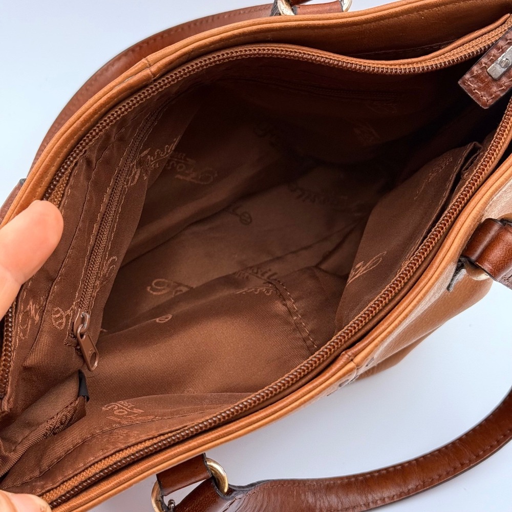 Fossil Brown Pebbled Leather Whipstitch Tote Bag Satchel with Key Charm - Picture 8 of 16